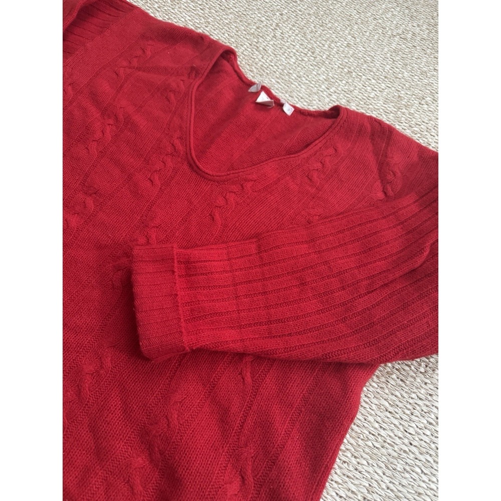 Vintage Y2K Limited Wool Angora Rabbit Hair Blend V Neck Sweater Red Cable Knit